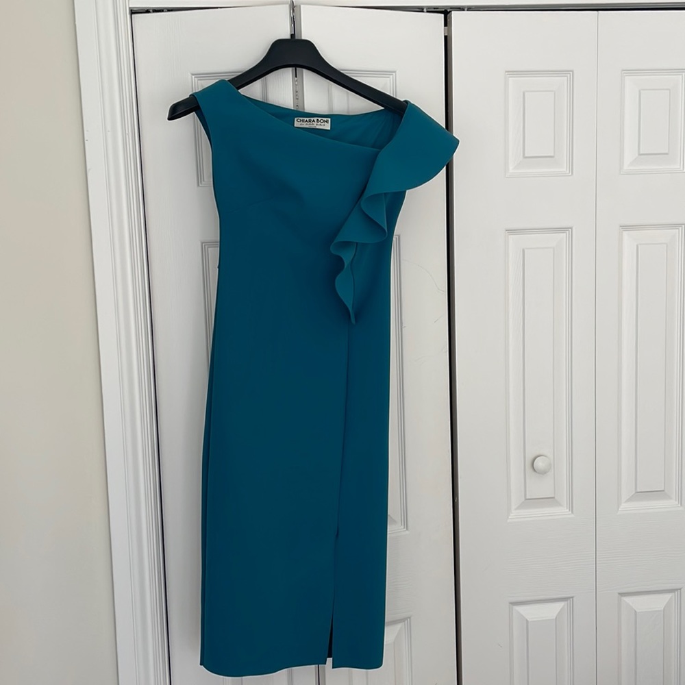 Turquoise Chiara Boni midi dress with slit. IT 42